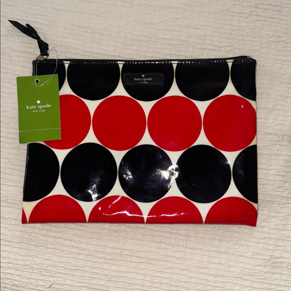 NWT Kate Spade Red and Black Polka Dot large pouch daycation